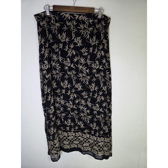 JM Collection Black And Tan Palm Tree Print Maxi Skirt Size 18 - Picture 1 of 6